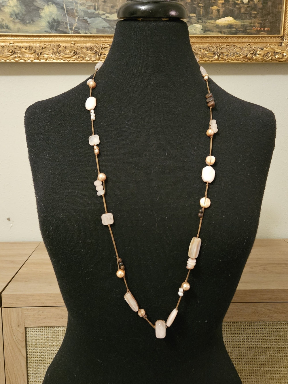 Elegant Women’s Bead and Stone Long Necklace - Rose/Gold Tones Retired Silpada